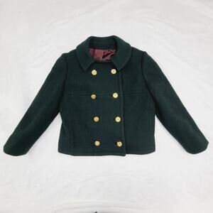 Vintage 50s 60s Green Wool Coat Jacket Gold Buttons Cropped Swing Mid Century